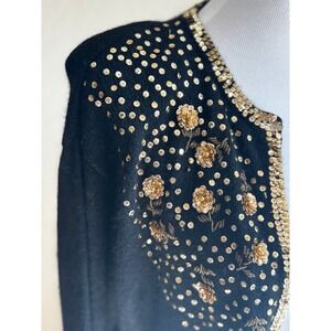 Vintage 90s BRAVO! Beaded Silk Angora Cardigan – Black Gold Sequin Party Sweater